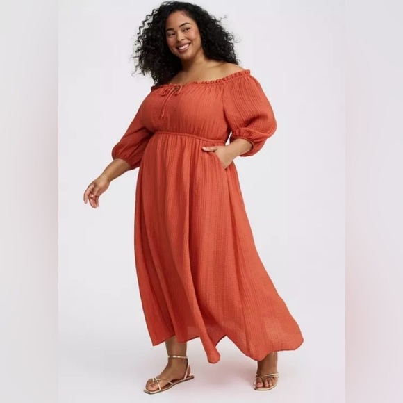 Torrid Textured Viscose Off-Shoulder Maxi Dress - Size 1X - NWT!!! - Picture 2 of 11